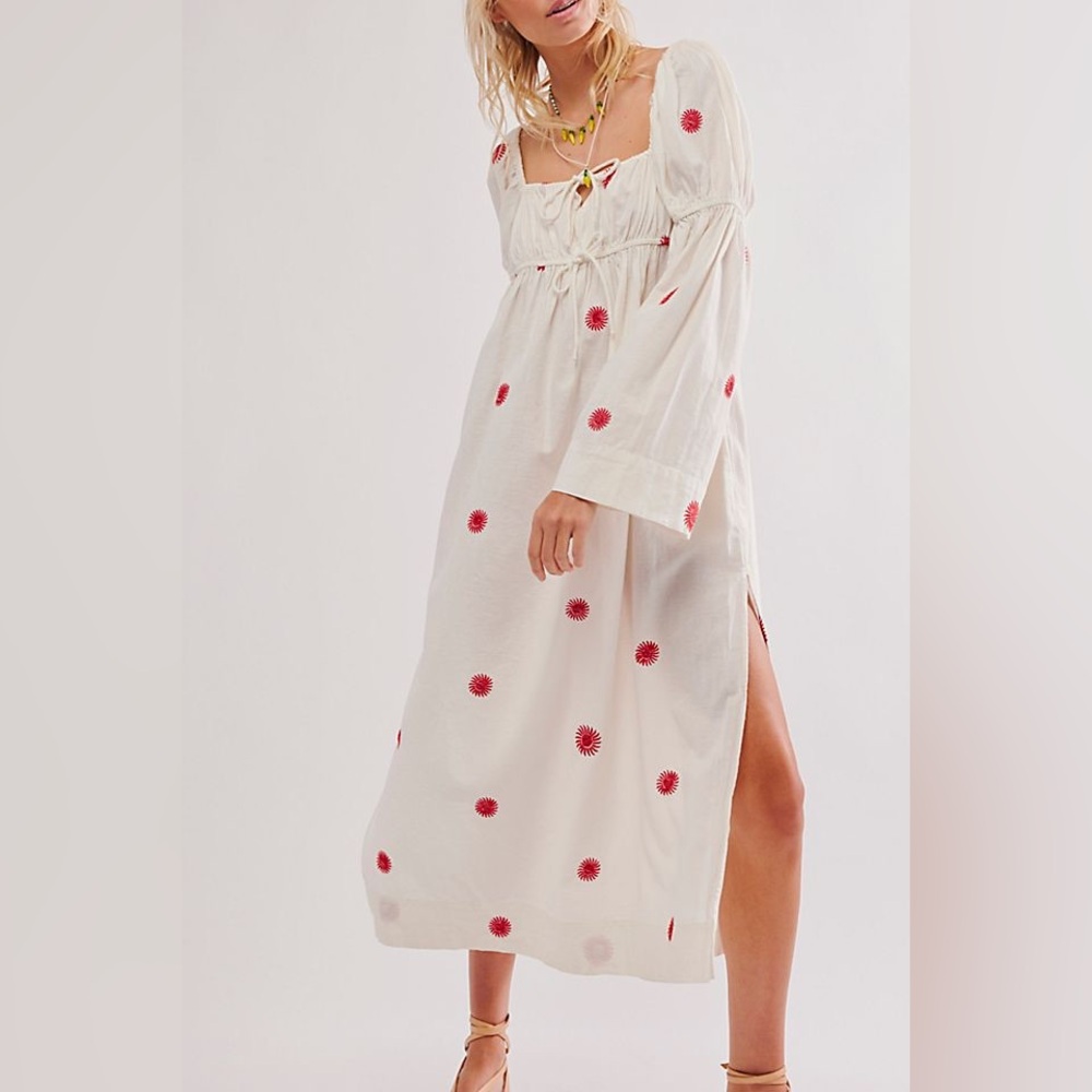 Free People Emory Embroidered Midi Dress | White Floral Midi Dress